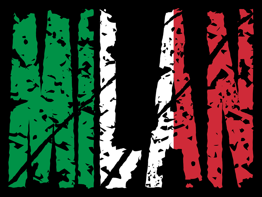 grunge Milan text with flag illustration JPEG