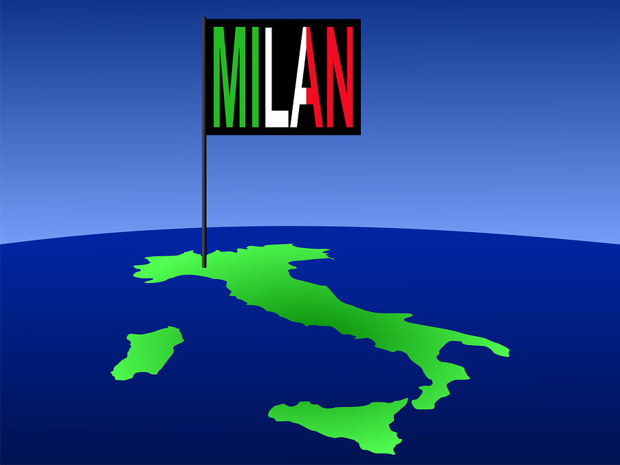 Map of Italy with Milan Italian flag