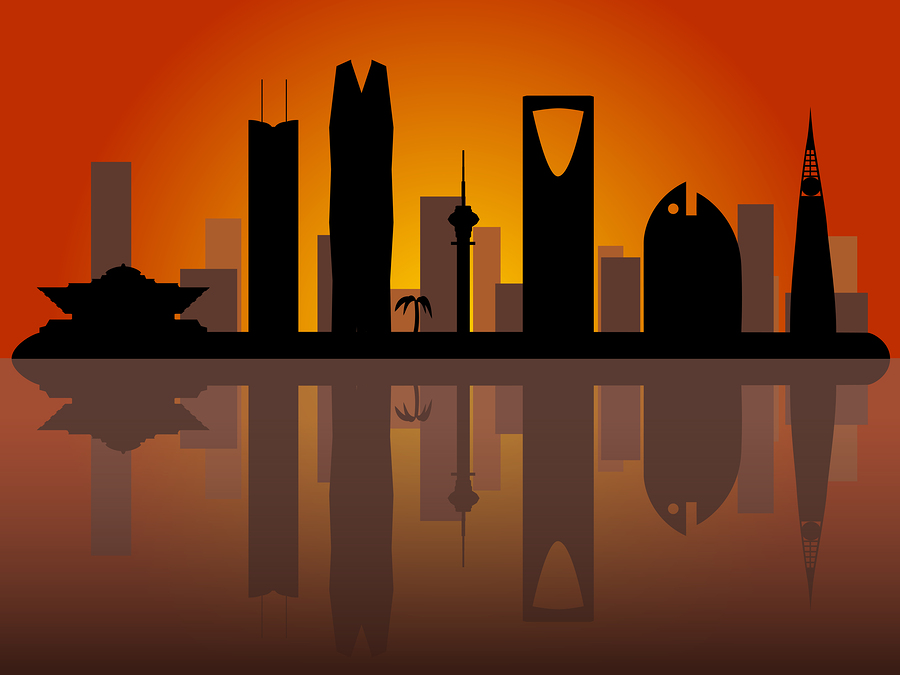 Riyadh Saudi Arabia skyline vector silhouette with sunrise